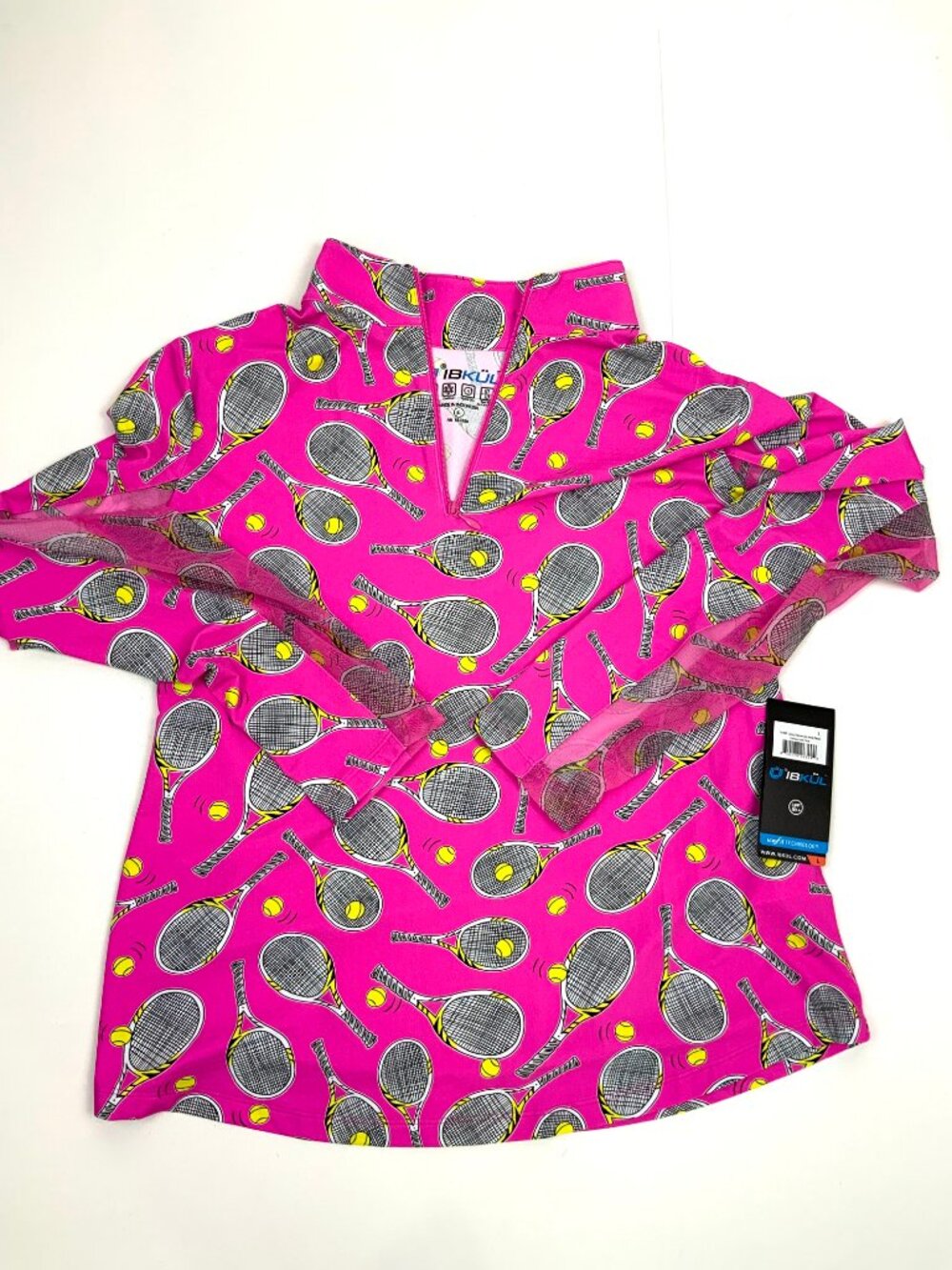 New Women's IBKUL Long Sleeve 1/4 Zip Tennis Top Venus Hot Pink Sz L - Picture 12 of 16